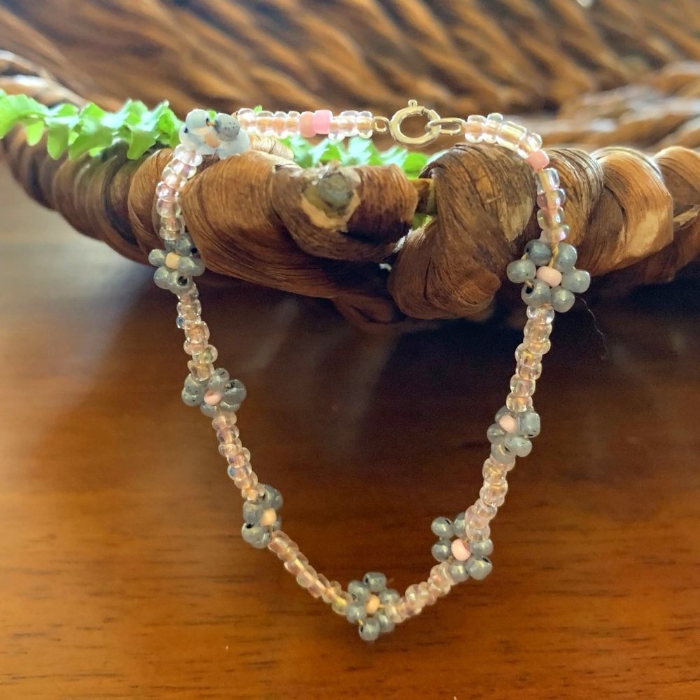 Boho Happy Daisy Bracelet-LiteBlue+Clear